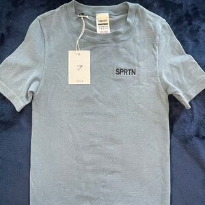 Gymshark Blue Ribbed Tee with Black Logo
